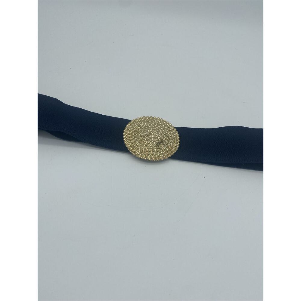 Vintage Macy's Wide Elastic Waist Belt Navy Blue Gold Stippled Medallion